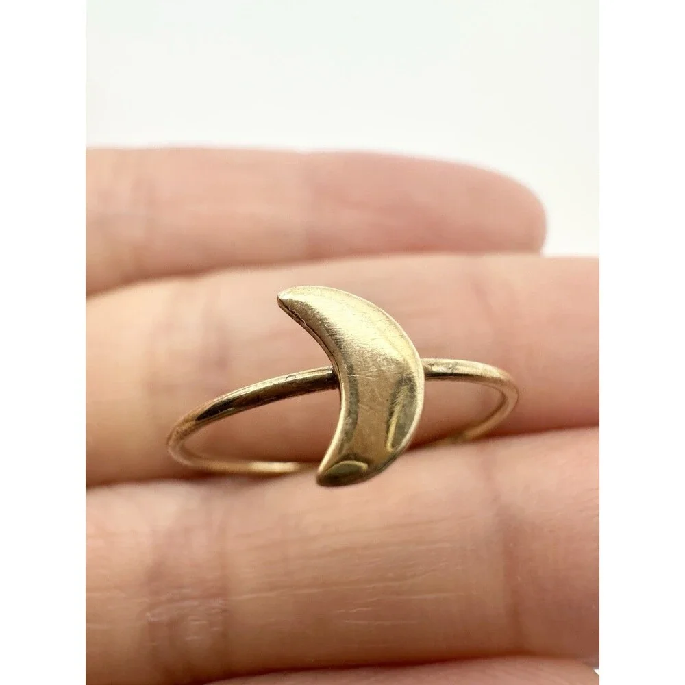 925 Sterling Silver Gold Vermeil Dainty Moon Ring Size 6.75